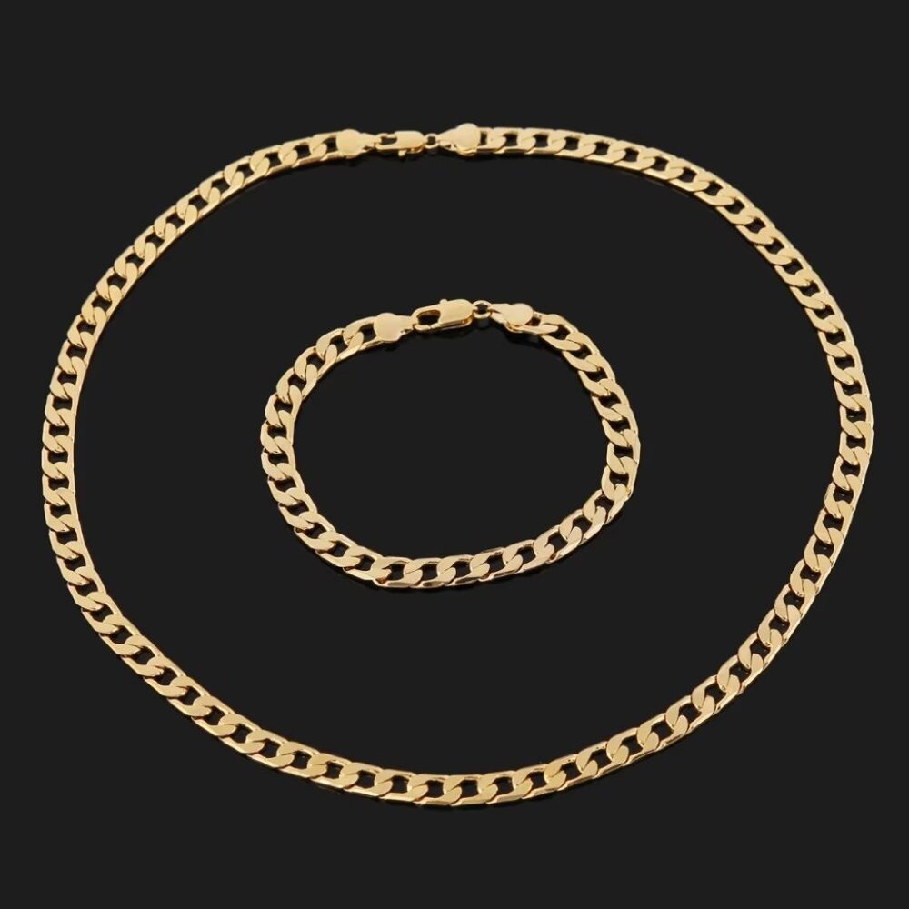 24 Inch 18K Yellow Gold 8mm Wide Open Cuban Chain and 7.75 inch Bracelet Combo - Picture 8 of 9